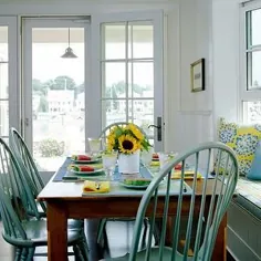پرده های فیروزه ای و زرد - اتاق غذاخوری - طراحی داخلی مگ آدامز