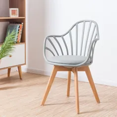 صندلی غذاخوری توخالی سفید نوردیک و ست مدفوع پلاستیکی پایه چوبی 2 تایی