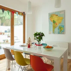 اتاق ناهارخوری با صندلی های چند رنگ |  تزئین |  خانه ایده آل