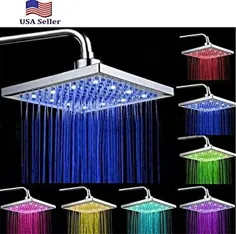 8 "سر دوش مربع باران 7 رنگ RGB تغییر LED خودکار نور باران برای حمام حمام حمام YALEEE