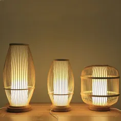 Tischleuchte Nachttischlampe Laterne Design aus Holz 1 شعله ور