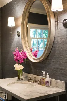 دستشویی مرمر با آینه بیضی نقره ای - انتقالی - حمام
