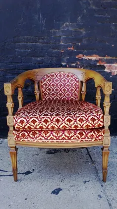 صندلی عقب گرد فرانسوی چوبی سفید قرمز روکش دار |  اتسی
