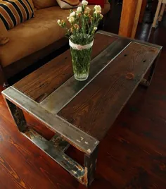 میز قهوه ساخته شده دست ساز و ساخته شده از چوب و استیل - میز قهوه صنعتی Vintage Rustic