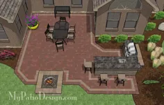 505 فوت مربع - طرح پاسیو آجر بزرگ حیاط با آشپزخانه در فضای باز و گودال آتش
