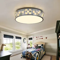 سبک تیفانی چراغ سقفی گرد موزاییک شیشه ای 1 چراغ سقفی شستشوی لامپ در آبی نزدیک به چراغ های سقفی