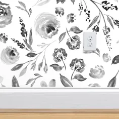 خاکستری کاغذ دیواری گل خانه مزرعه گل Floral C توسط |  اتسی