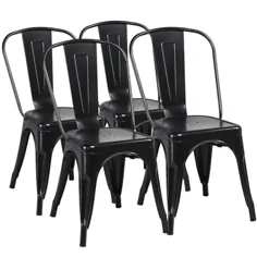 صندلی غذاخوری مدرن فلزی Smilemart ، مجموعه ای از 4 ، سیاه