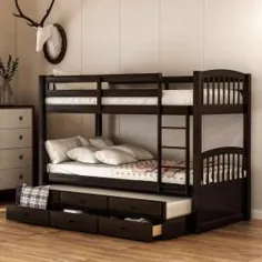 Harper & Bright طرح های دوقلو خاکستری را بیش از تختخواب سفارشی کامل با پله و پله برای کودکان-SM000095AAE-1 - انبار خانه