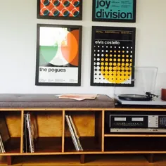 نسخه Vinyl LP Storage Bench Lo-Fi با سبک های مدرن Mid Century