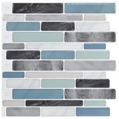 LONGKING C-Stones Blue Sky 10.5 اینچ x 11.8 اینچ. کاشی وینیل و کاشی دیواری Backsplash (8.7 فوت مربع / بسته) ، آبی آسمانی / خاکستری تیره