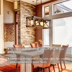 لوستر اتاق ناهار خوری چوبی جامد LNC Farmhouse 4-Light با سایه های مات شیشه ای قابل تنظیم قابل تنظیم آویز روشنایی آویز سیاه-A02989 - انبار خانه