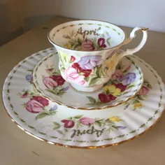 رزرو شده برای رویال آلبرت "Sweet Pea" April Flower of the Month Series Vintage Cupup Placer Saucer Plato، Trio Cup Tea Cup English، تولد
