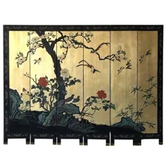صفحه نمایش جداکننده اتاق شش صفحه ای Black and Gold Cherry Blossom دهه 1950