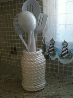 نگهدارنده وسایل آشپزخانه شیشه طناب سفید ماسونی |  اتسی