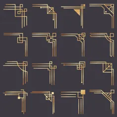 گوشه آرت دکو.  گوشه های گرافیکی مدرن برای حاشیه الگوی طلای پرنعمت.  مجموعه قاب های خطوط تزئینی مد طلایی 1920