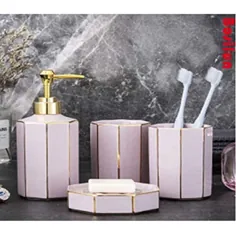 مجموعه لوازم جانبی حمام WPM 4 قطعه سرامیکی - ظرف ظرفشویی گلدان صورتی صابون توزیع کننده صابون (DESIGN2) - Walmart.com