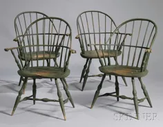 مجموعه ای از چهار صندلی بازوی بند انگشتی ویندزور با رنگ سبز ویندزور 2620M ، 878 |  حراج دهنده های Skinner