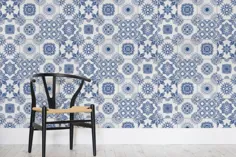 کاغذ دیواری کاشی پرتغالی سفید و آبی |  هوویا