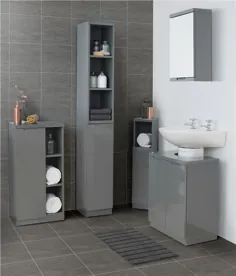خاکستری براق حمام مبلمان محدوده ذخیره سازی کابینت کمد زیر آینه سینک |  eBay
