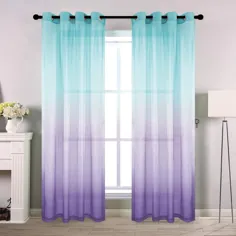 پرده های شیشه ای Dreaming Casa Teal Purple Gradient Voile Voile پرده های خواب دار کودکان اتاق خواب کودکان پری دریایی الگوی کارتونی Voile پرده های دخترانه اتاق شاهزاده خانم ویندوز کودکانه کودک 2 تابلو 55 x 72 اینچ