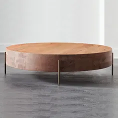 میز قهوه گرد یکپارچه با پایه های فلزی رومیزی چوبی جامد