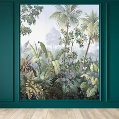 تزئینی دیوار نقاشی دیواری سبز رنگ گرمسیری تزئینی دیوار گیاهان برای فضای داخلی خانه - نقاشی دیواری سبز 237 "x 158"