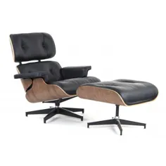 ماکت صندلی صندلی گردویی Eames |  چرم مشکی |  پایه سیاه