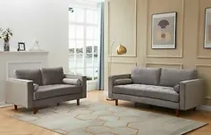 Grey Plush Velvet 3 & 2 Seater Sofa Set مبل راحتی - X-Display