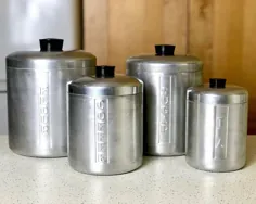 دکوراسیون آشپزخانه Vintage Kit Canister Set Aluminium 1940s |  اتسی
