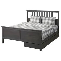 HEMNES قاب تختخواب با 2 جعبه ذخیره سازی ، رنگ آمیزی خاکستری تیره ، Luröy ، کامل - IKEA