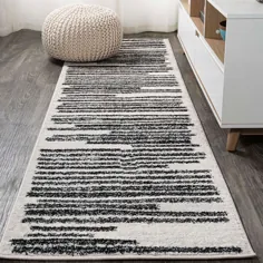 فرش خلیل مدرن Berber Stripe Runner - کرم / مشکی