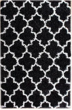 فرش مشکی و سفید Trellis Shag ، فرش 3 اینچ 2 اینچ توسط 5 پا ، 3x5 جامد و ضخیم