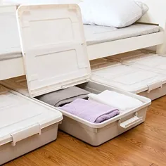 3 بسته نورد بزرگ در زیر سطل ذخیره سازی تختخواب با چرخ ، ظروف پلاستیکی زیرپوش کشویی با درب باز از هر دو طرف.  37 19 19 7. 7.3 اینچ
