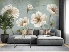 نقاشی دیواری قهوه ای Lotus Floral Flowers - Decorsmarket