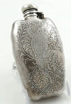 فلاسک نقره استرلینگ عتیقه سفید با قورباغه اسیدی اچ حدود 1883