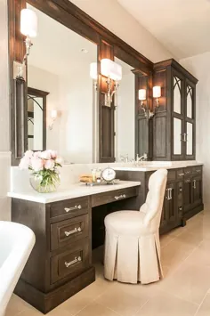 تیره رنگ آمیزی غرور با مدفوع کرم Tufted Vanity - سنتی - حمام