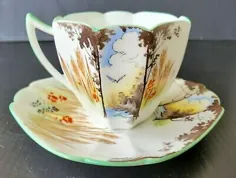لیوان کم نظیر Shelley Queen Anne Corn and Poppies Cup and Saucer Set Vintage Tea Cup