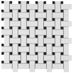 Merola Tile Metro Basketweave Matte White with Black Point 11-3 / 4 in. x 11-3 / 4 in. Porcelain Mosaic (9.79 sq. ft./ Case )-FJBMBWWB - The Home Depot