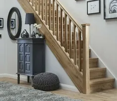 Solid Oak Stop Champerred Stair & Landing Balustrade Staircase Kit Inc Newels