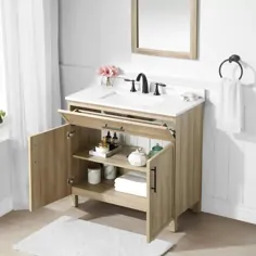 انتخاب سبک Dolton 36-in Natural Oak Undermount تک ظرفشویی حمام غرور با صفحه سنگی سفید مهندسی (شامل آینه) Lowes.com