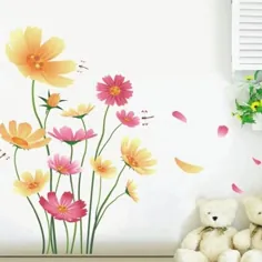 برچسب دیواری گیاهان گل نارنجی و صورتی -گلبرگ پرواز گلبرگ اتاق دختران - گل رمانتیک l
