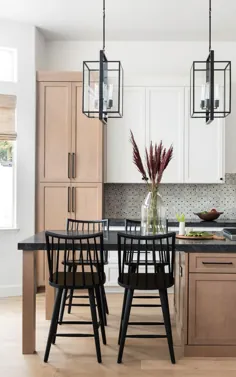 روند آشپزخانه: کابینت های رنگ آمیزی شده و رنگ آمیزی شده با چوب - ایده های طراحی داخلی دسته اصلی