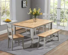 میز ناهار خوری بلوطی و خاکستری Chiltern 150 سانتی متری با نیمکت و صندلی