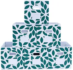 ظروف پارچه ای مخزن ذخیره سازی MAX Houser جعبه های سبد با دسته های پلاستیکی دوتایی برای دراورهای کشو اتاق خواب کمد منزل سازمان دهنده ها ، تاشو ، ست 6 تایی (آبی)