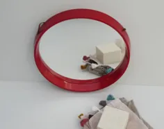 آینه گرد قرمز دانمارکی با بازتاب بند چرمی |  اتسی