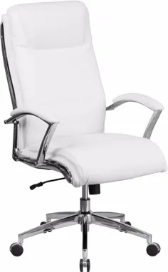 صندلی اداری مفصل گردنده چرمی سفارشی با پشت و بازو و پایه کروم - مبلمان فلش GO-2192-WH-GG