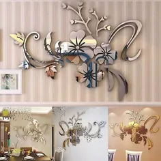 برچسب دیواری گل آینه متحرک 3D آکریلیک نقاشی دیواری تزئینی اتاق خانه دکوراسیون / fj