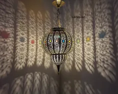 چراغ سقفی رنگارنگ و براق و شیشه ای مراکش مراکشی مدرن |  اتسی
