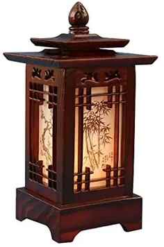 چراغ چوبی تراش خورده دست ساز سنتی پنجره کره ای هنر دکو فانوس قهوه ای آسیایی تختخواب شرقی تخت خواب لهجه نور میز غیر معمول (بتکده)